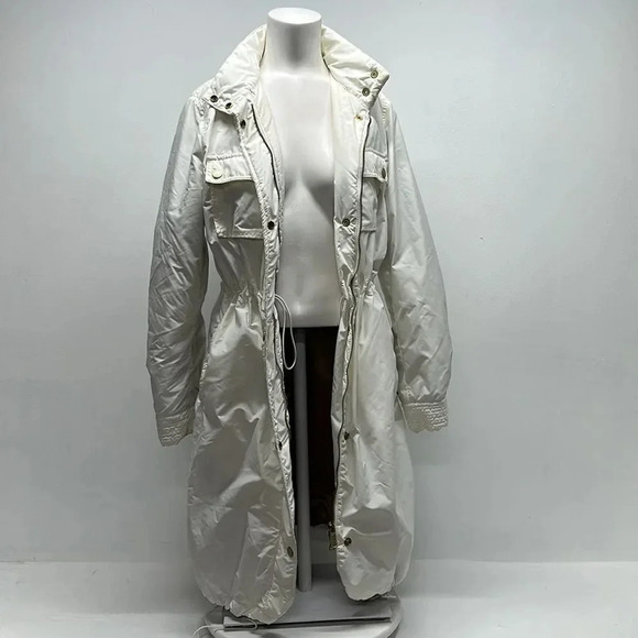 Red Valentino Puffer Jacket Trench Long Coat Full Zip Ivory Women's Size 44 US 6 - Picture 2 of 16